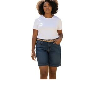 Lee Platinum Label Women Denim Bermuda Shorts Blue‎ Wash Braided Belt Size 18